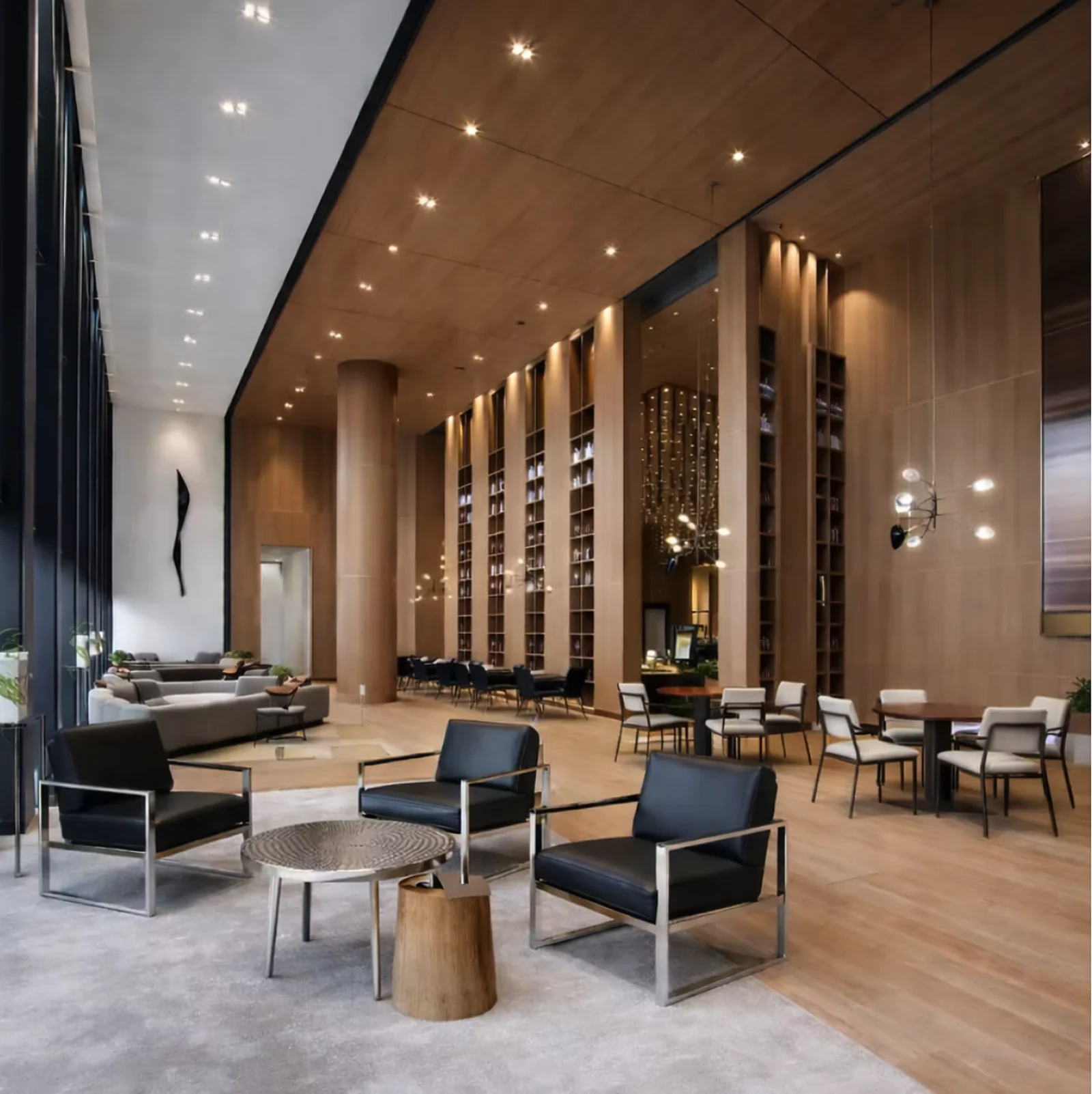 Lobby de hotel con sillones de estructura de acero ALANKA
